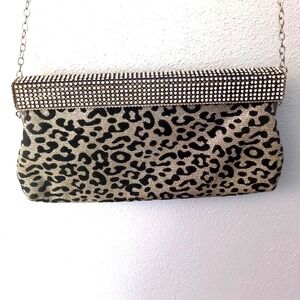 Nina Clutch Womens Multi Leopard Print S Removable Crossbody Chain Rhinestones
